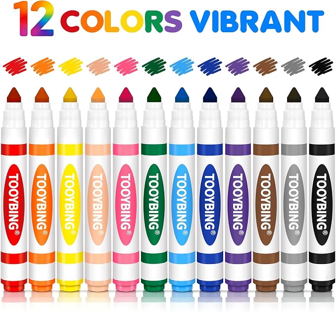 12 Count Washable Markers for Kids, Broad Line Markers with Conical Tip, Assorted Colors, Drawing Essentials for School Classroom, Student Teacher Must Have for Coloring Book, Art & Craft Supplies
