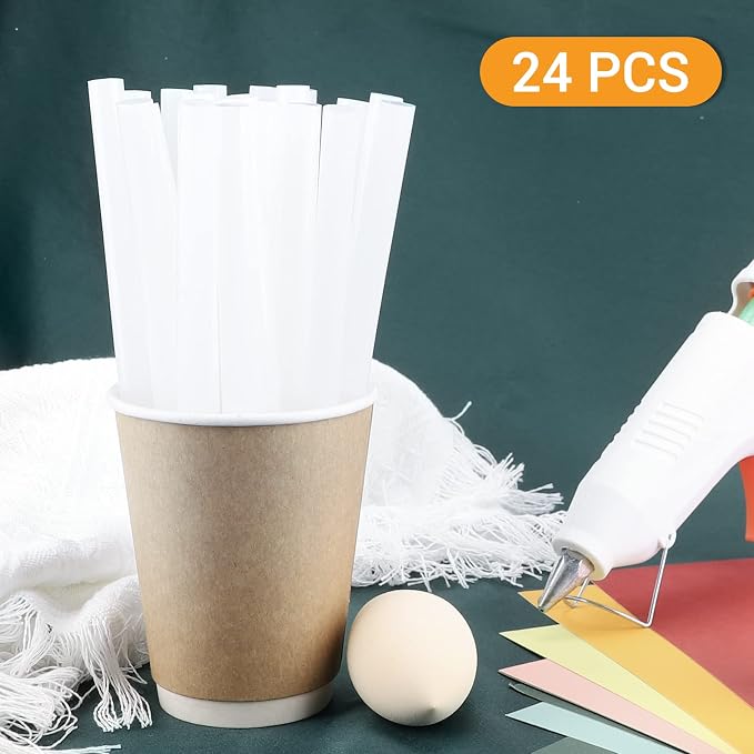 Manarty Clear Hot Glue Sticks Full Size, 0.43" Dia x 8" Long Hot Melt Craft Glue Sticks for Fabric Wood, All Temp Adhesive Glue Sticks for Repair, Decoration, Art, DIY, Gluing Project, 24 PCS