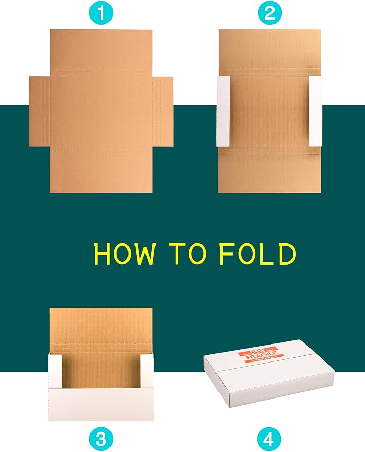 9x6x1.3 inch Cardboard Box for Shipping DVD, CD, Book, 25 Pack | Flat Small Box for Mailing, Storing, packaging, Business or Home, with Fragile Stickers, Multi-Depth, Easy-Fold, White
