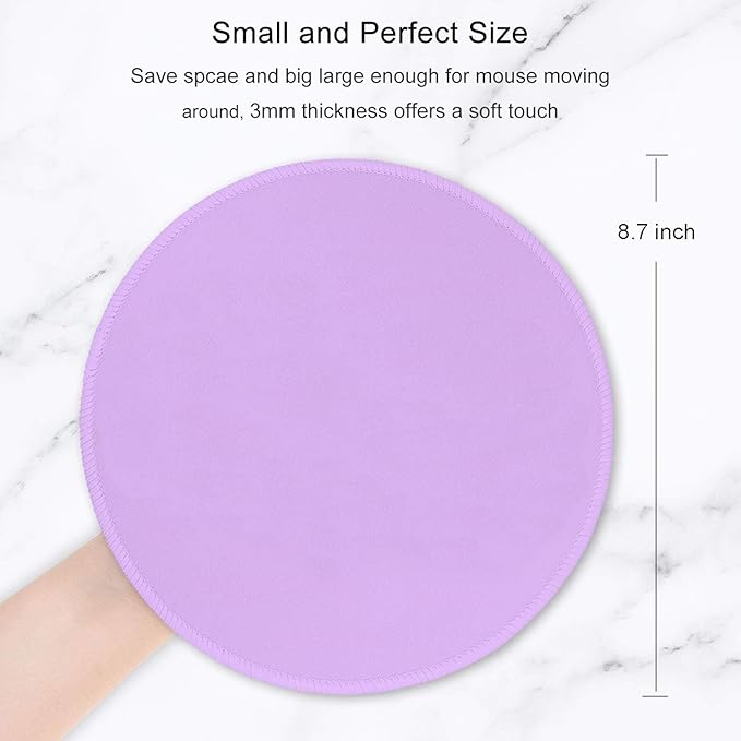 Hsurbtra Mouse Pad, Premium-Textured Small Round Mousepad 8.7 x 8.7 Inch Purple, Stitched Edge Anti-Slip Waterproof Rubber Pretty Cute Computer Mat for Office Home Gaming Laptop Men Women Kids