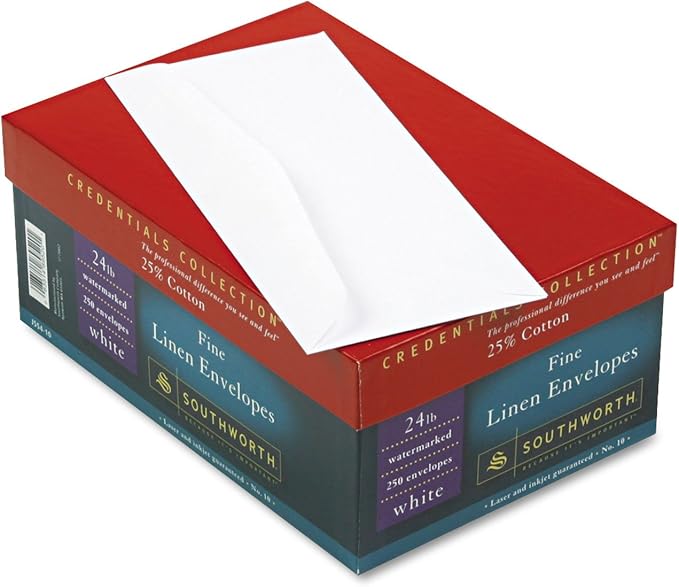 Southworth J55410 25% Cotton #10 Envelope White 24 lbs. Linen 250/Box FSC
