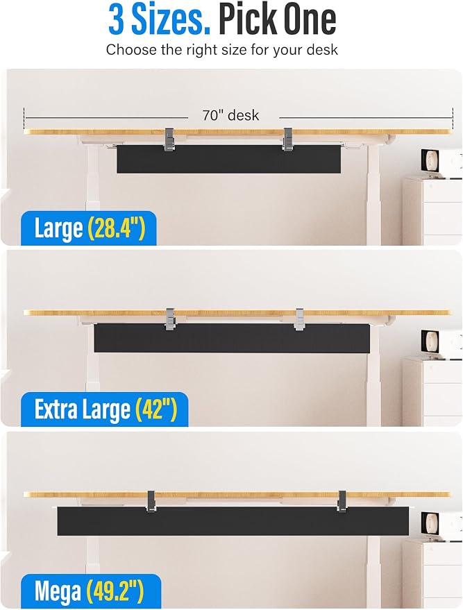 [Upgraded] Large Under Desk Cable Management Tray, Cinati Cable Management Under Desk No Drill, 28.4" Fabric Cord Hider for Wire Organizer, Cord Organizer for Office, Home - Supports Up to 30lbs Black