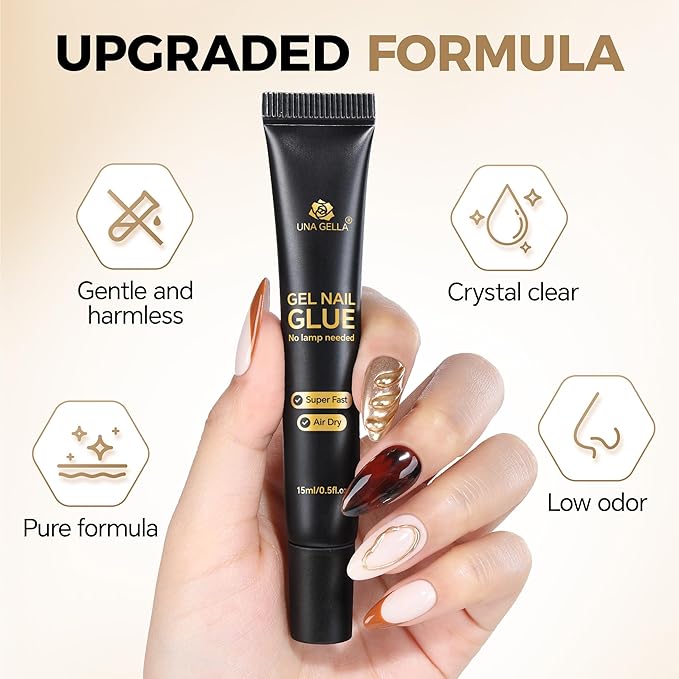 UNA GELLA Strong Nail Glue Gel, 15ml*2pcs No U V/Lamp Needed Nail Gel Glue, Quick Air Dry Semi Solid False Nail Glue, Super Strong Nailglue For Press Ons Acrylic Nails Tips Extension DIY Kit
