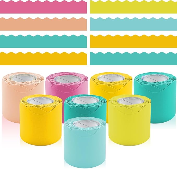 8 Rolls 262.4 Ft Bright Bulletin Board Borders Set - Decorations for Office, School Classroom Decor, Teachers & Home DIY - Posters & Birthday Parties - Board Trim （Groovy Color）