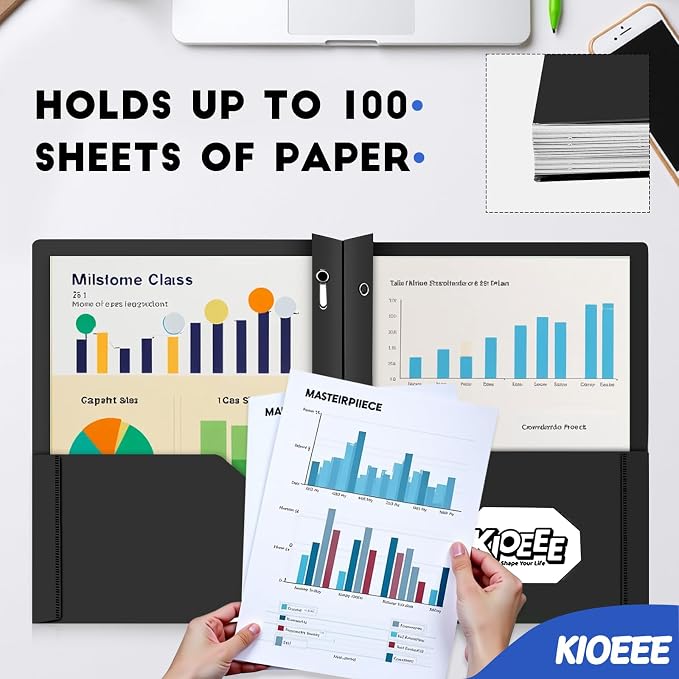 96 Pcs Plastic Folders with Pockets and Prongs (Black),Fit Letter Size Paper,Business Card Slot,2-Pocket Folder for School Office or Home,Durable Acid-Free Poly,Back to School Supplies Bulk