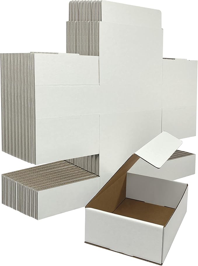 Amazon Basics Mailer Shipping Box, 50 Pack, White, Cardboard Box for Packaging Small Business for 12.13 x 9.75 x 4 inches
