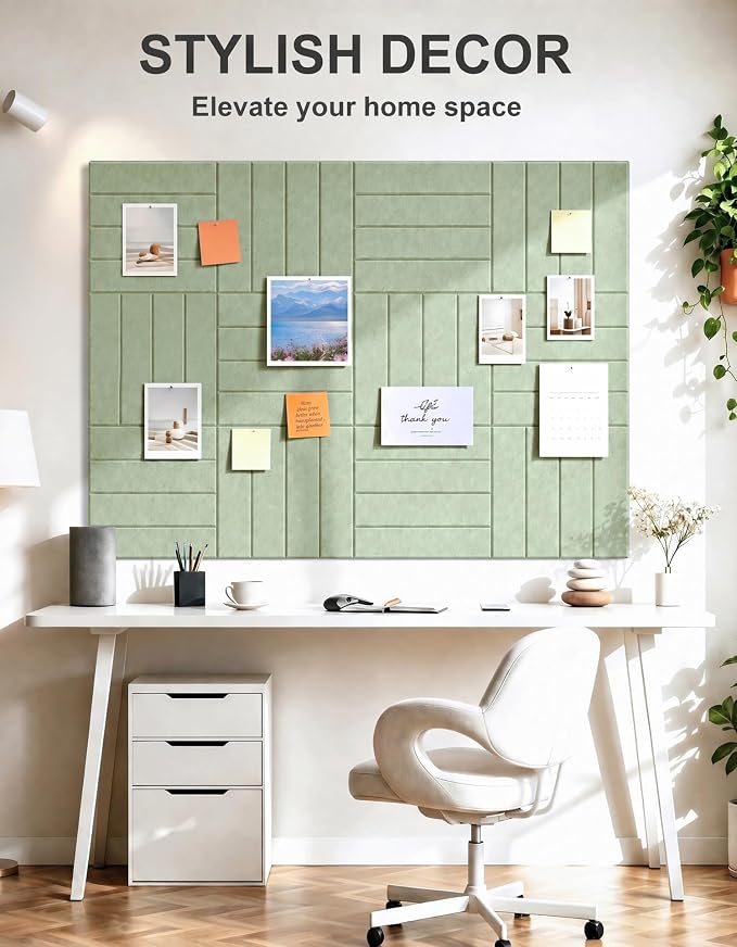0.47" Thick Felt Wall Tiles 36"x24" Cork Board Alternative 6 Pack 11.81"x11.81"Felt Bulletin Board Pin Board with Removable Adhesive Tape&30 Pushpins for Home Office School(Bold-Sage)