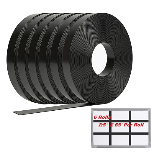 CHUNNIAO Office Supplies,Black Magnetic Tape for Whiteboard,Fine Line Gridding Tape - 2/5" Width,Value Packaging Thin Magnet Strips,6 Rolls,Each 65 Feet,Total 390 Feet