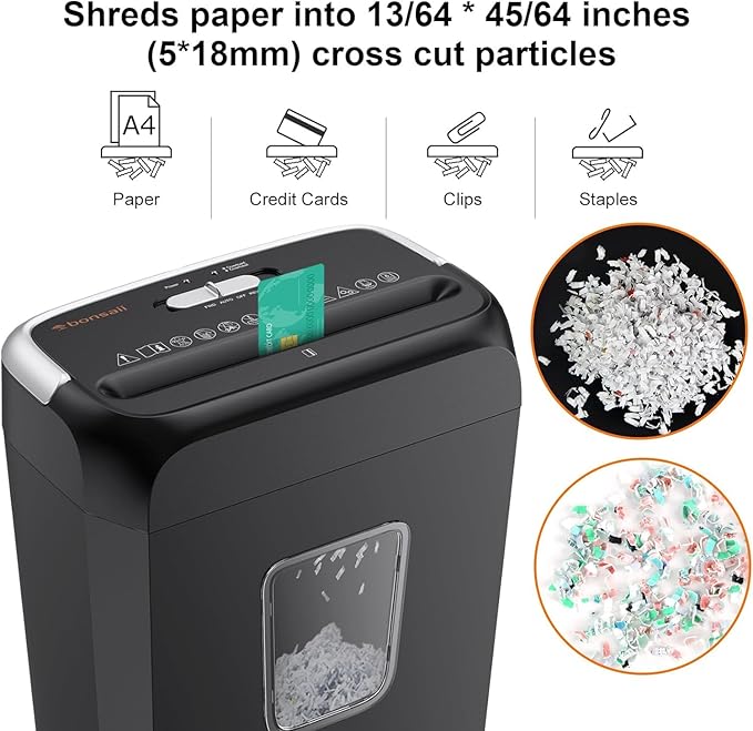 Bonsaii Paper Shredder for Home Use, 3.4 Gal Wastebasket, 6-Sheet Crosscut Paper and Credit Card Shredder for Home Office with Handle for Document,Mail,Staple,Clip (C237-B)