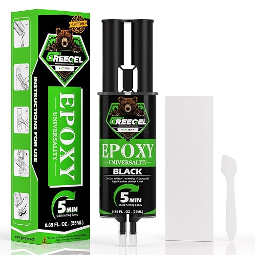 2 Part Black Epoxy Glue 5 Minute Set Adhesive, 0.85 oz Syringe | Fast-Setting 2-Part Strong Epoxy Adhesive, Black Ultra Strong Epoxy Resin Glue for Plastic, Metal, Glass, Ceramic