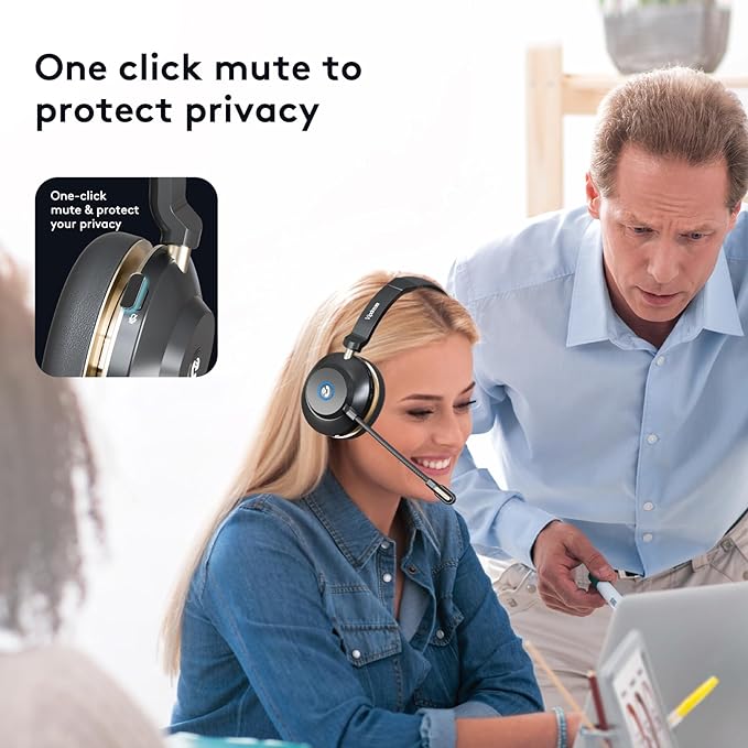 Wireless Headset with Mic for Work,6.0 Bluetooth Headset with Microphone,45 Hours Worktime & Mute Button,Headset with Mic for Pc,iPhone,Computer,Remote Work,Office,Home,Zoom,Skype