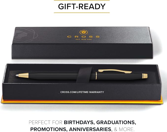 Cross Classic Century Ballpoint Pen, Black & Gold, Medium Point, Black Ink | Refillable Pen for Effortless Writing, Durable Construction, Premier Distinctive Look, Gift-Ready Presentation