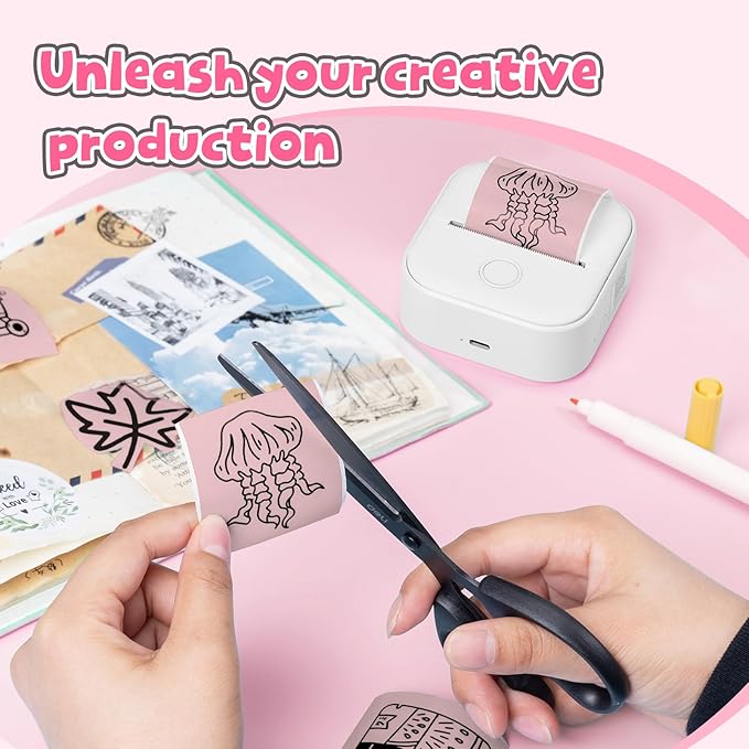 Phomemo Pink Self-Adhesive Thermal Paper, Glossy Printable Sticker Paper for Phomemo T02/T02Pro/Q02E/M02X/Y02C/Q02 Mini Sticker Printer, 50mm x 3.5m, Diameter 28mm, 3-Rolls, Image Time 20 Years