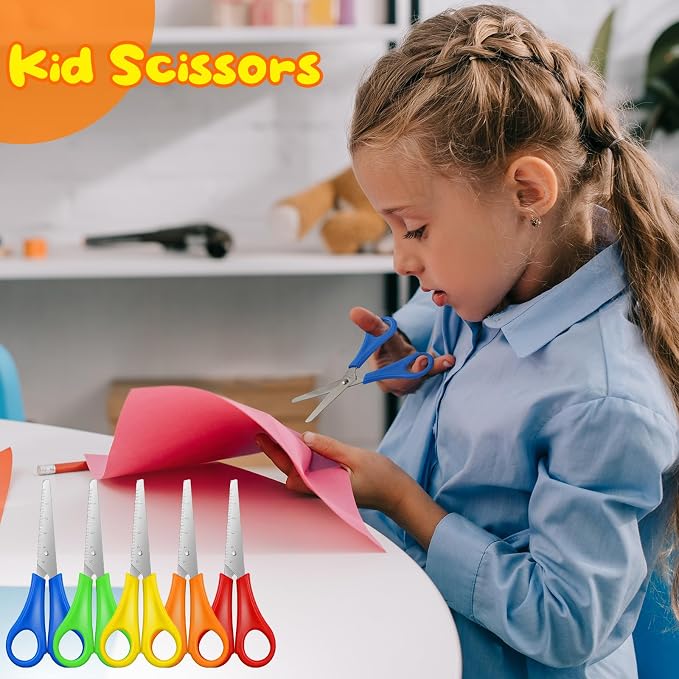 300 Pcs Kids Scissors Bulk for School 5'' Student Blunt Tip Safety Stainless Steel Paper Child Scissors for Office Craft Projects (300)