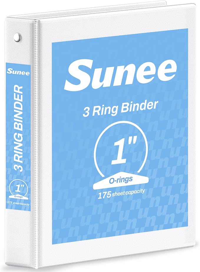SUNEE 3 Ring Binder 1 Inch 1 Pack, Clear View Binder Three Ring PVC-Free (Fit 8.5x11 Inches) for School or Office Supplies, White