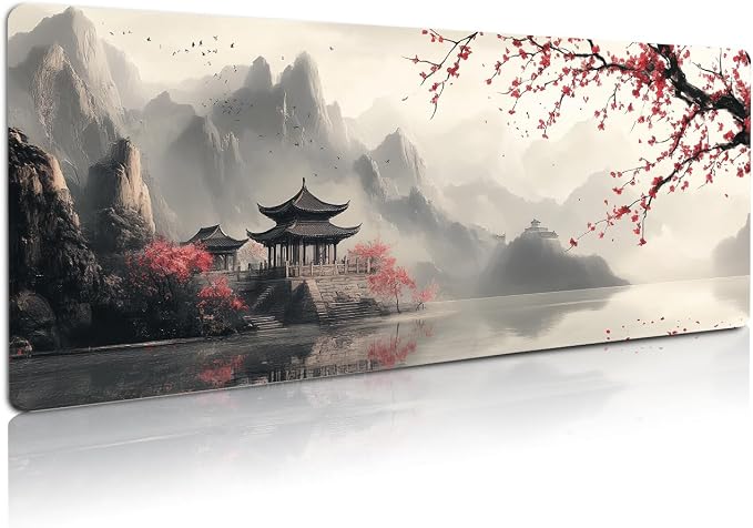 Extended Gaming Mouse Pad, Large Mouse Mat 3 mm Nature Rubber Base Mousepad with Stitched Edges, Non-Slip Desk Mat for Office Home Great Gift 31.5x11.8 Inch (Japanese Watercolor)