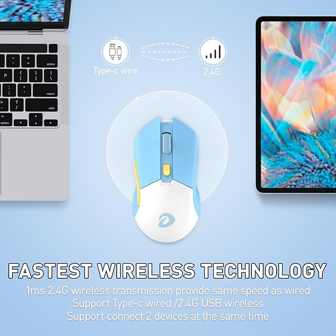DAREU EM901X Wireless Gaming Mouse with Charging Dock Rechargeable RGB,12K DPI,6 Programmable Buttons High-Precision Sensor [300IPS] [1000Hz] for PC Notebook Mac
