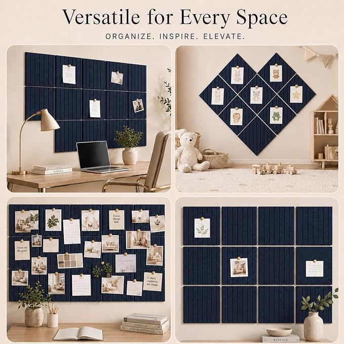 Stripe Felt Bulletin Board Tiles, Cork Board Alternative 48 x 36 in | 0.35 in modular felt wall tiles for notes, photos, schedules, reminders in offices, classrooms, home and office workspaces