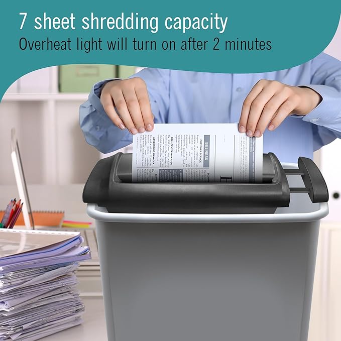 Paper Shredder for Home, Portable Paper Shredders Heavy Duty with Extendable Arm – 7 Sheet Strip-Cut, Credit Card Slot, Mini Document Shredder Without Basket for Home, Office, Overheat, Jam protection