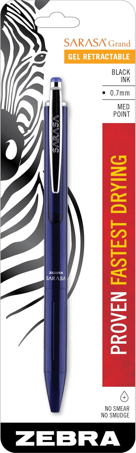 Zebra Pen, SARASA Grand Retractable Gel Pen, Solid Brass Barrel, Fast-Drying Black Ink, 0.7mm Point, Ideal for the Left Handed, Eliminates Smudging, Navy Brass Barrel, 1-Pack, (45211)