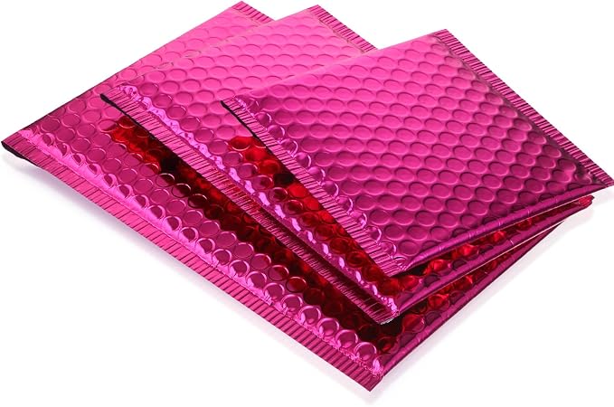 50 Pieces Bubble Mailers 3 Sizes Self Seal Adhesive Poly Mailers Metallic Foil Glitter Padded Shipping Bubble Envelopes for Valentine Mailing Packing Small Business(Rose Red)