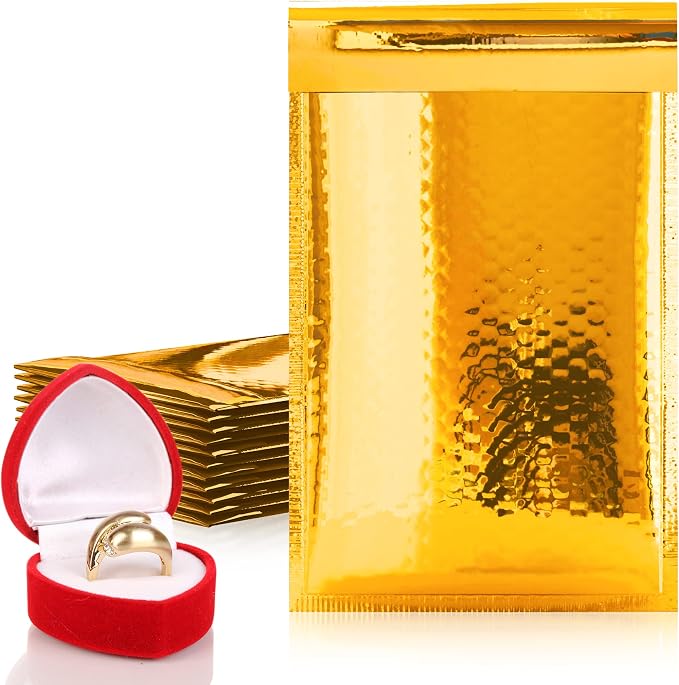 Glamour Metallic Bubble Mailers 6.5 x 9 Inches Gold, 350 Pack Padded Envelopes for Shipping, Mailing, Packaging Protection