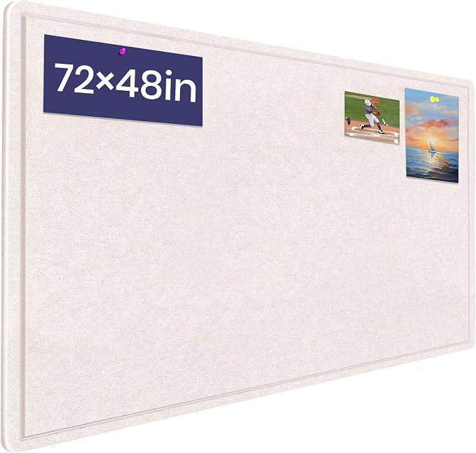 Large Bulletin Board 72" x 48" Felt Cork Board - Decor Pin Board, Oatmeal | Cork Board Alternative for Wall, Foldable Self-Adhesive Vision Board Prayer Board with Pushpins for Home Office Classroom