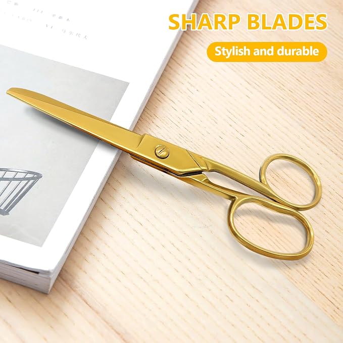 Gold Scissors for Office, Desk & Craft, 7 Inch Stainless Steel Heavy Duty Scissors - Sharp Fabric Shears, Decorative Vintage All-Purpose Scissors with Comfort Grip for Left/Right Hand, Gold Finish