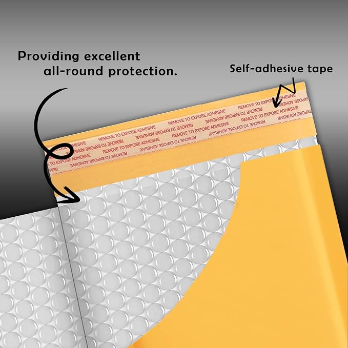 Yens Kraft Bubble Mailers 9.5x14.5 100 Pack Usable Space 9.5x13.5 KF#4-100 | Self Seal Adhesive Shipping Bags, Cushioning Padded Envelopes for Shipping, Mailing, Packaging