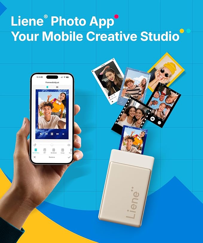Liene Pearl N200 Pro Portable AI Photo Printer, Instant Mini Picture Printer for iPhone Smartphone, Thermal Dye Sublimation, Bluetooth Sticker Maker 10 Sheets 2x3 Adhesive Paper & 1 Cartridge, Gold