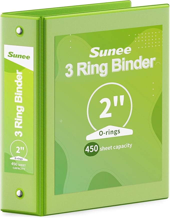 SUNEE 3 Ring Binder 2 Inch 1 Pack, Clear View Binder Three Ring PVC-Free (Fit 8.5x11 Inches) for School or Office Supplies, Tender Green