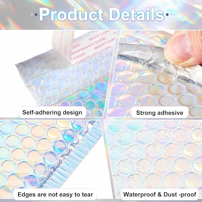 Henoyso 60 Pcs 8 x 11.5 Inch Holographic Bubble Mailers Metallic Bubble Envelopes Waterproof Self Seal Shipping Bags Thick Cushioning Mailers for Makeup Jewelry Small Business Packaging, Rainbow Color