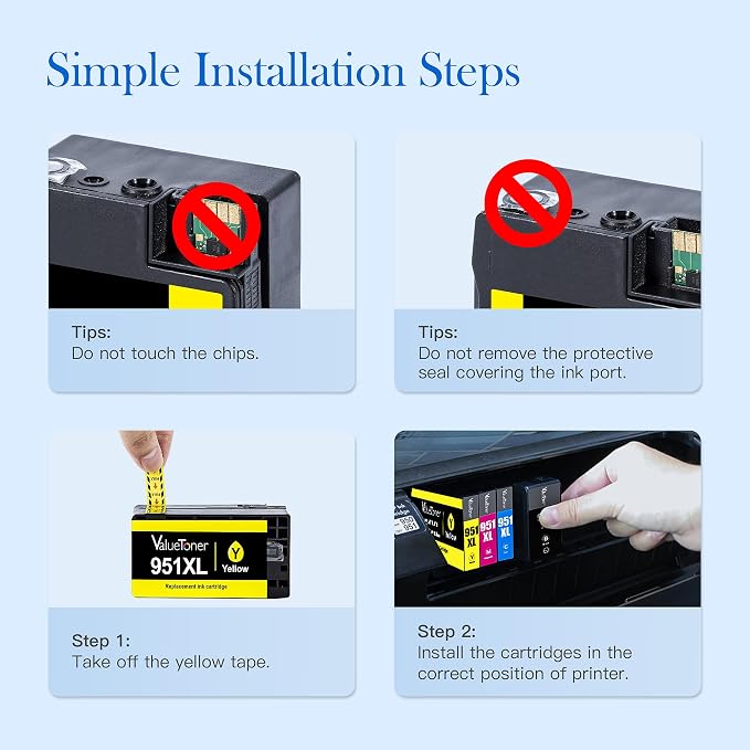 8-Pack 950XL 951XL Ink Cartridges for HP 950 951 Ink cartridges Combo Pack | used for HP OfficeJet Pro 8600 8610 8615 8620 8100 8630 8660 276DW 251DW (2 Black, 2 Cya, 2 Magenta, 2 Yellow)