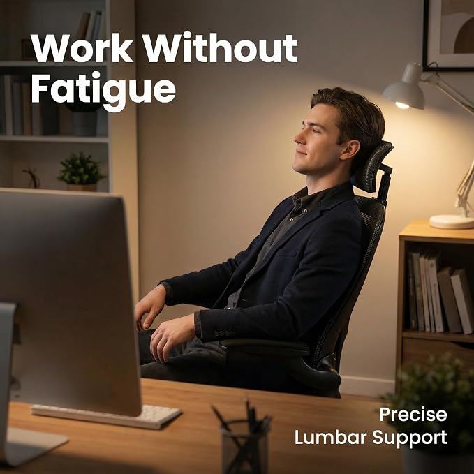 Monhey Ergonomic Chair, Adjustable Lumbar & Flip-up Arms, Black | Breathable Mesh,Height Adjustable, Rocking Swivel, High Back, Home Office Use