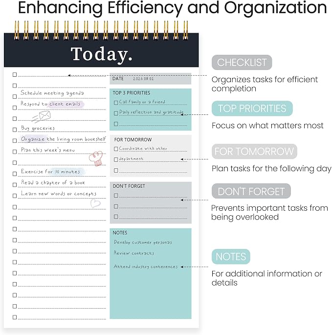 To Do List Notepad - Undated Daily Planner for Work and Goal Achievement | 52 Sheets, Large Writing Space, Ideal for Home, Office & School, Perfect for Daily Planning & Staying Organized, Black Grey