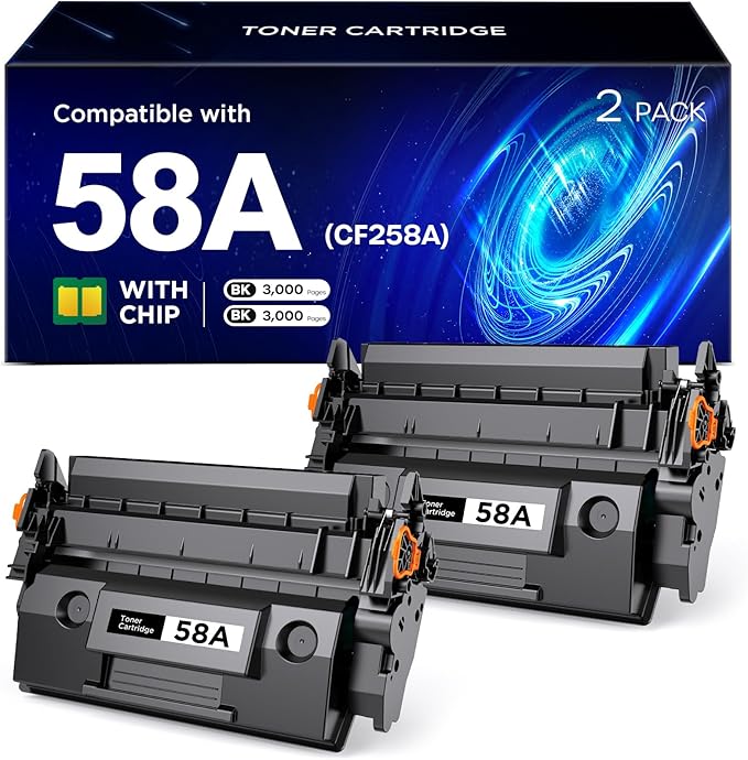 58A CF258A Toner Cartridge Black Compatible for HP 58A CF258A 58X CF258X Toner Cartridges Work with HP LaserJet MFP M428fdw M428fdn M428dw M404 M428 Pro M404n M404dn M404dw Printer (2 Pack, With Chip)