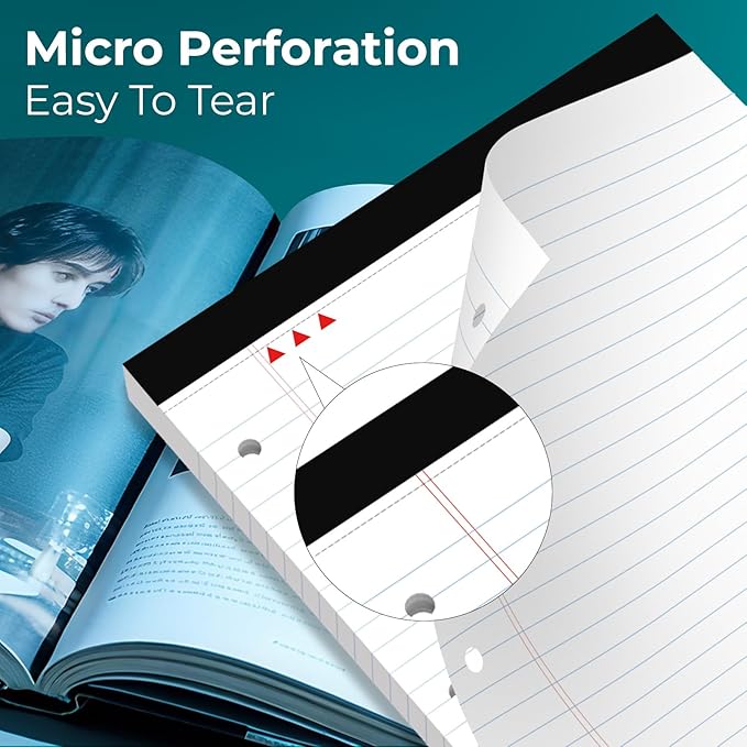Legal Pads 8.5x11, 50 Sheets/Pack, 2-Pack,3-Hole Punch & Perforated Writing Pads, Wide Ruled White Lined Paper, Notebook 8.5x11.75, Notepads 8.5x11 for Business, School and Office Supplies