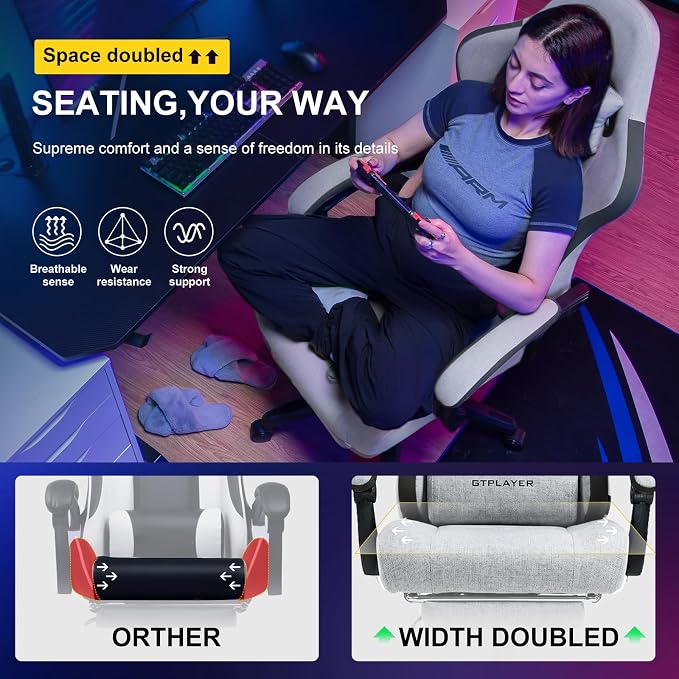 GTPLAYER Gaming Chair, Computer Office Chair with Pocket Spring Cushion, Linkage Armrests and Footrest, High Back Ergonomic Computer Chair with Lumbar Support Task Chair with Footrest