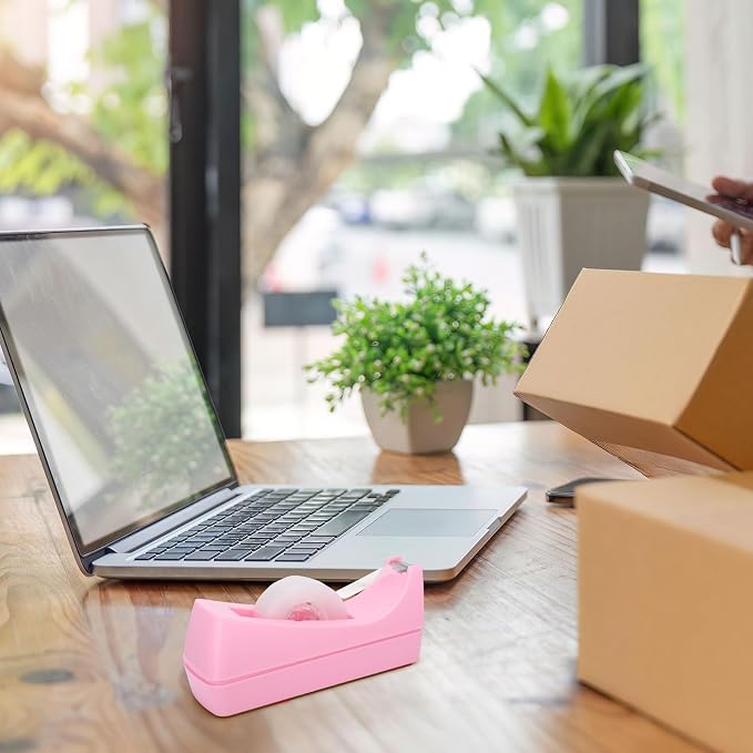 6 Pack Desktop Tape Dispensers Non Slip Base Bulk Set,Pink | Stable Weighted Bottom Prevents Sliding, Fits Standard Rolls, Ideal for Office Home Classroom Desk, Refills Not Included
