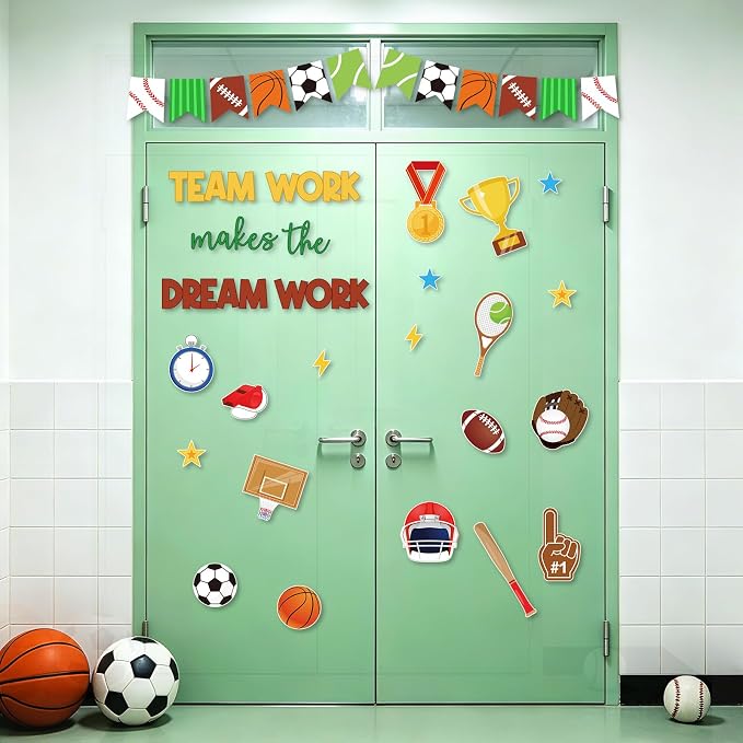 53Pcs Sports Motivational Bulletin Board Decorations Set, Inspirational Football Teamwork Cutouts Back to School PE Bulletin Board for Teacher Supplies Office Classroom Door Wall Decor