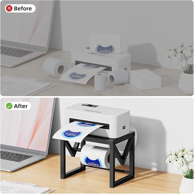 Marbrasse Label Holder for Rolls and Fanfold Labels, Black | Metal Label Printer Holder, Shipping Label Stand Thermal Printer, for Home, Office, Small Business
