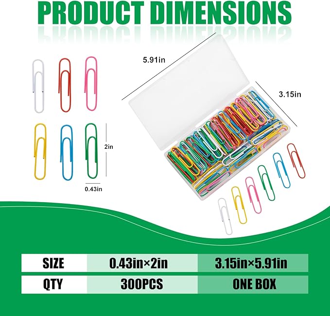 110 Pcs 2 Inch Colorful Paper Clips, Assorted Colored Coated Jumbo Reusable Big Paperclips, Durable and Rustproof, Large Colored Paperclips for Office School Document Organizing