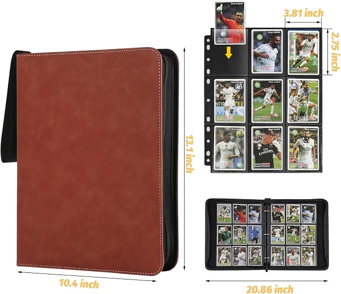 GERMUN 9 Pocket Card Binder, Premium Zip Trading Card Binder, 720 Double Sided Pocket PU Card Collection Binder, Collector Card Album, Card Folder for MTG, TCG, Sports Cards, Game Cards (Brown1)