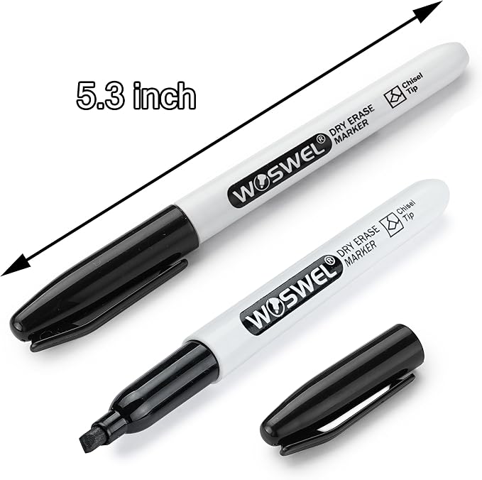WOSWEL Dry Erase Markers Bulk, 144 Pack Black Chisel Tip Whiteboard Marker | Bulk, Value, Low Odor, Quick Drying, Black, Dry Erasable, Chisel Point Tip, Precise Writing for School Office Home