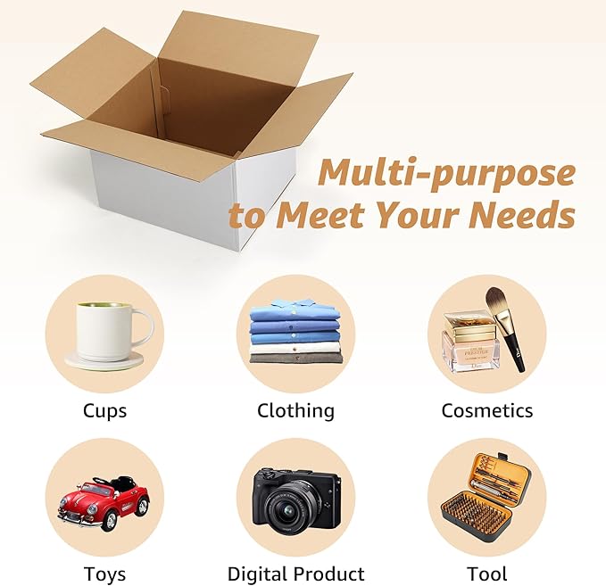 EXYGLO 15 Pack 12x10x8 Shipping Boxes for Small Business, White Corrugated Cardboard Small Box for Packaging, Moving, Mailing, and Storing