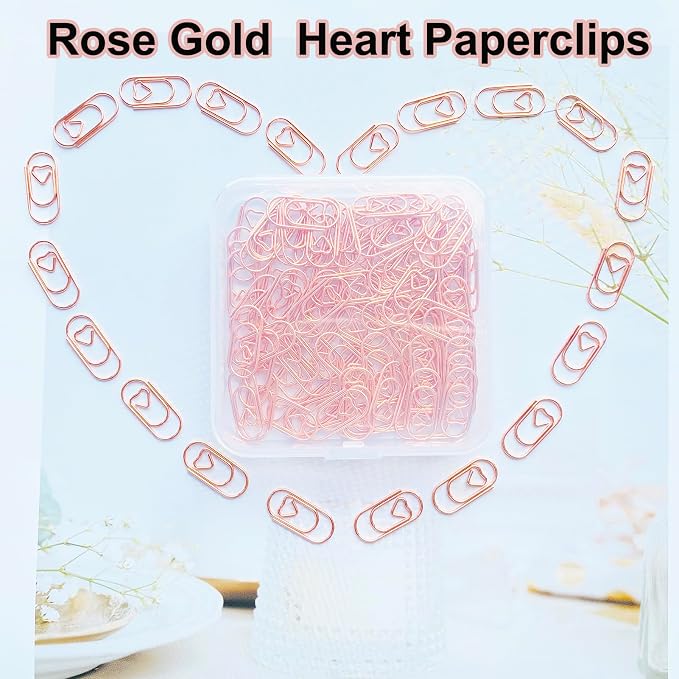 120 PCS Gold Heart Shaped Paper Clips 0.78inch Small Paper Clips Cute Mini Paperclips Invitations Paperclips Decorative Paper Clips for Office School Home Desk Organizers (Rose Gold)