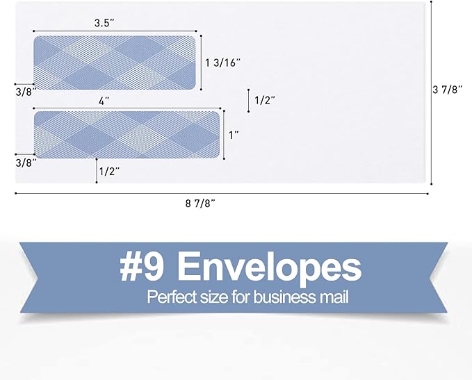 750#9 Double Window Security Envelopes, PANDRI NO.9 Self Seal White Envelopes Designed for Invoices and QuickBooks, Business Statements & Documents - Number 9 Size 3 7/8 Inch X 8 7/8 Inch - 24 LB