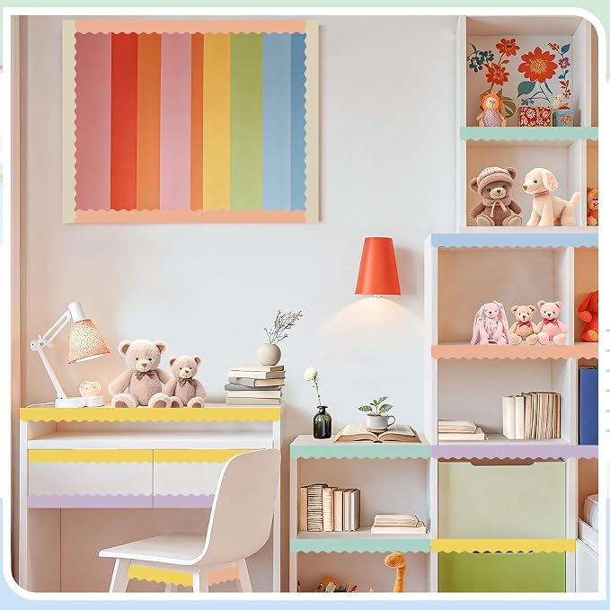 Bulletin Board Borders, 8 Rolls 262.4 Ft Pastel Boho Scalloped Trim Decor | Boho Bulletin Board Decorations for Classroom, School, Office, Blackboard, Whiteboard Trim & Home, Posters, Board Trim