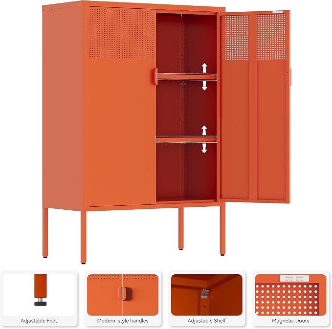Metal Storage Cabinet,2 Door TV Stand, Metal Mesh Accent Cabinet | Magnetic Door Closure,Low Storage Cabinets with Doors and Shelf for Home,Office,Living Room