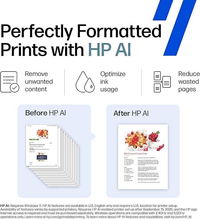HP OfficeJet Pro 8125e Wireless All-in-One Color Inkjet Printer, Print, scan, Copy, ADF, Duplex Printing Best-for-Home Office, 3 Month Instant Ink Trial Included, AI-Enabled (405T6A)
